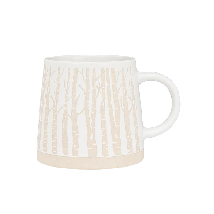 Wide Bottom Stoneware Mug - Birch Trees