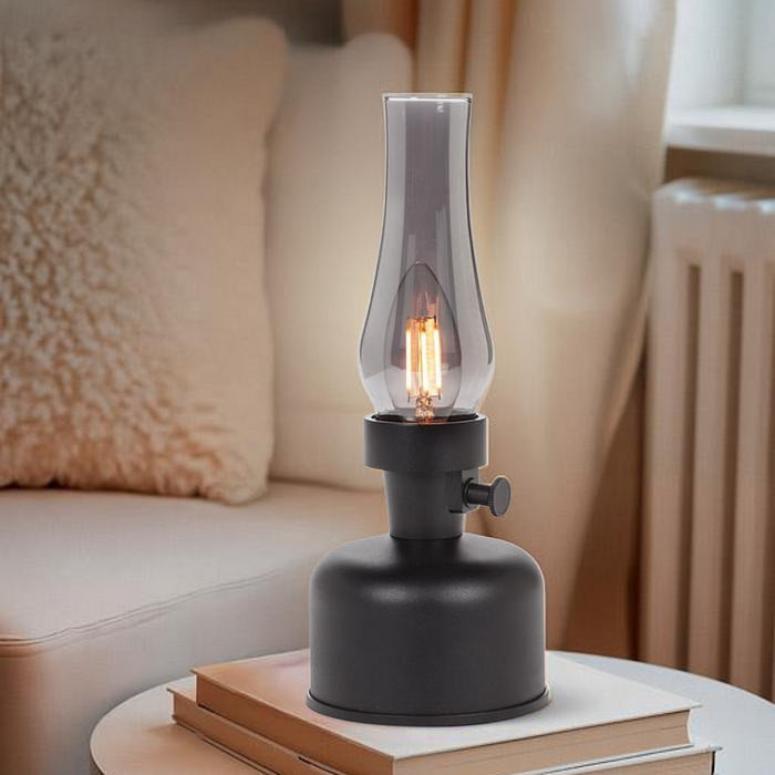 LED Lantern Style Table Light - Black Lustre