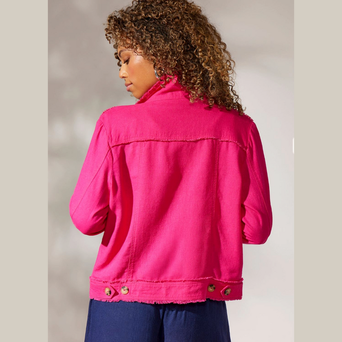 Charlie Paige - Jayla Linen Blend Jean Jacket - Hot Pink