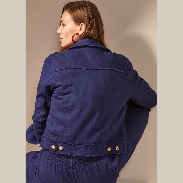 Charlie Paige - Jayla Linen Blend Jean Jacket - Navy