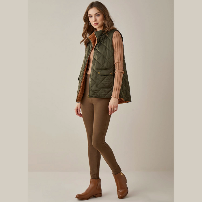 Charlie Paige - Donna Reversible Vest - Green/Mocha