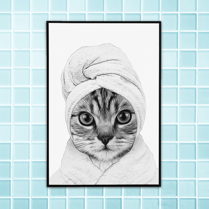 Cat In Towel Wall Art Print
