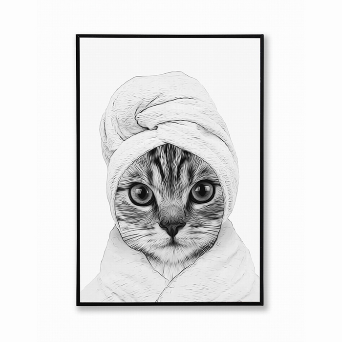 Cat In Towel Wall Art Print