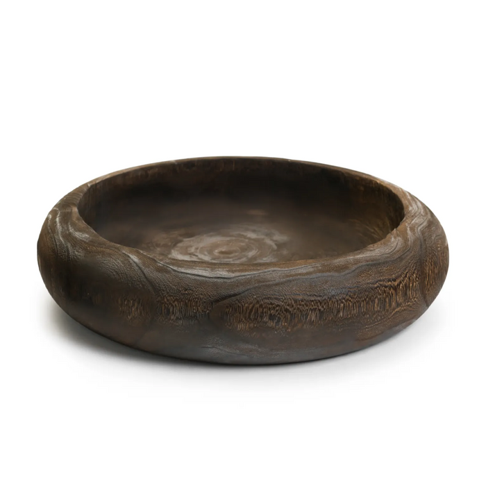 Round Wooden Paulownia Bowl - Burned Brown