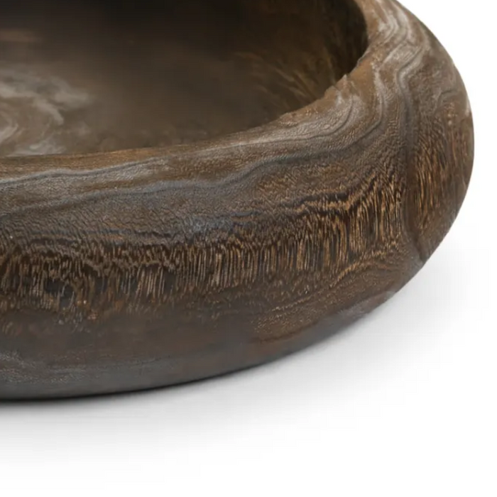 Round Wooden Paulownia Bowl - Burned Brown