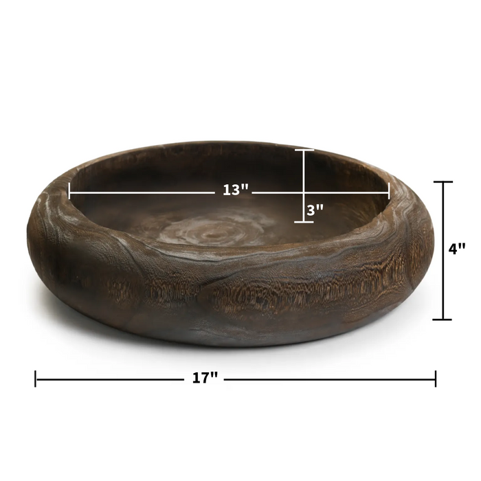 Round Wooden Paulownia Bowl - Burned Brown