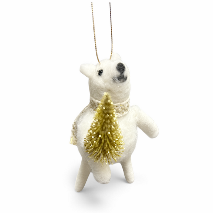 Felted Wool Ornament - 5" Bear with Tree
