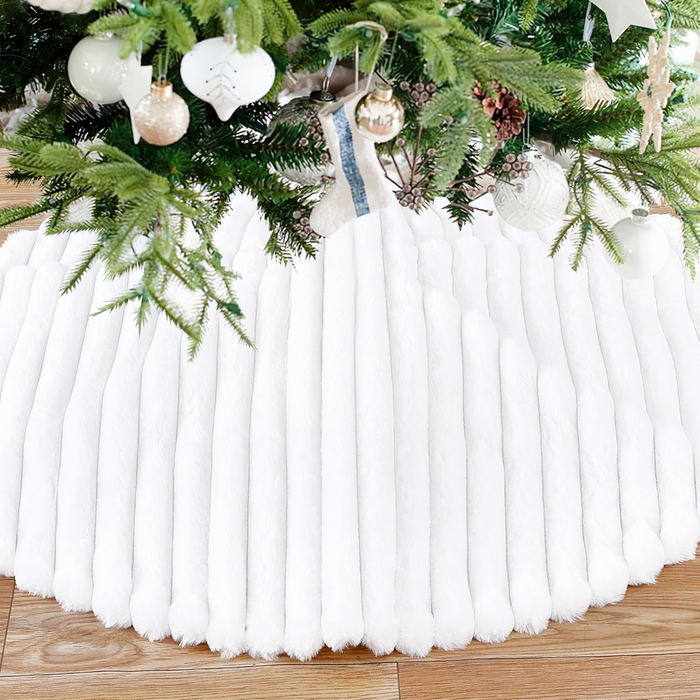 48" White Striped Faux Fur Tree Skirt