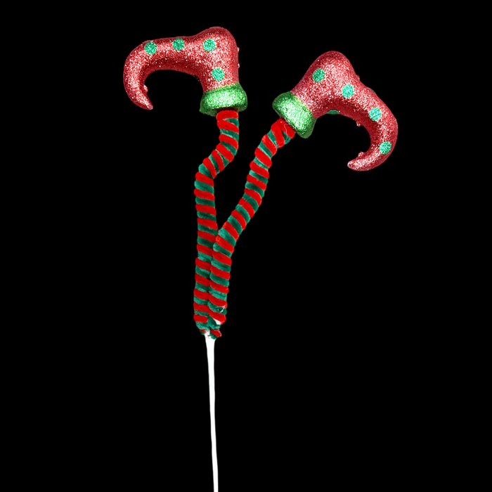 23" Red and Green Glitter Elf Feet Spray