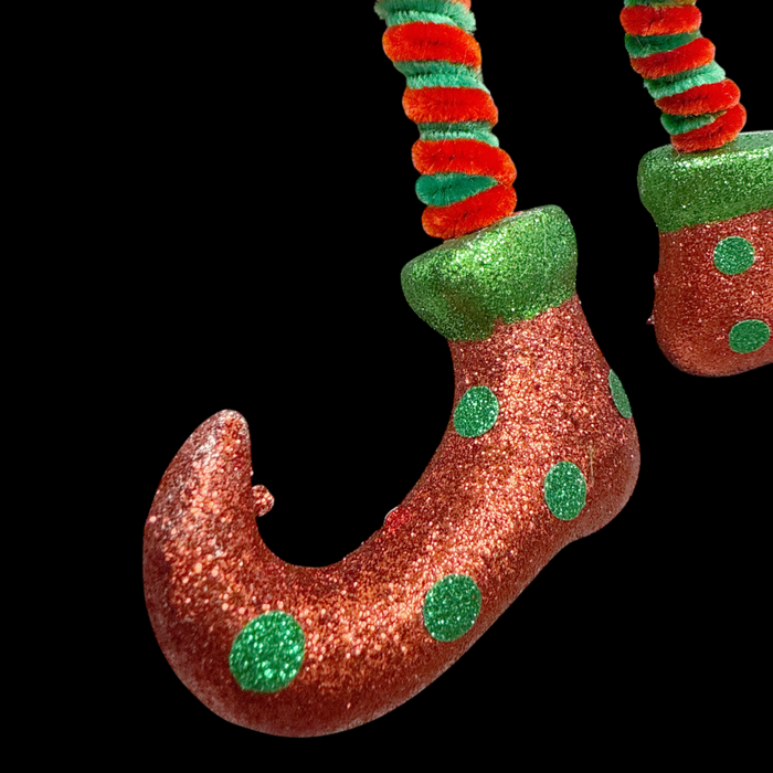 23" Red and Green Glitter Elf Feet Spray