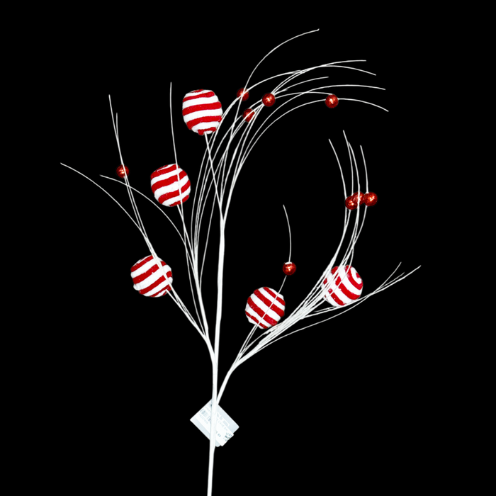 26" Red/White Candy Cane Balls Spray