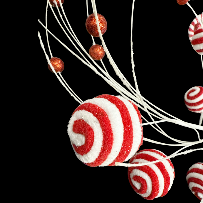 26" Red/White Candy Cane Balls Spray