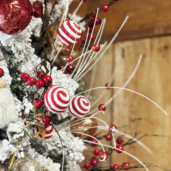 26" Red/White Candy Cane Balls Spray