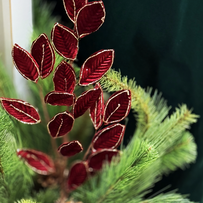 26" Burgundy Velvet Mini Leaf Magnolia Spray
