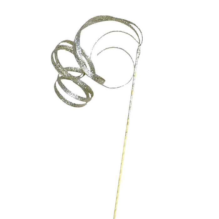 33.5" Glitter Champagne Hanging Ribbon Curl Spray