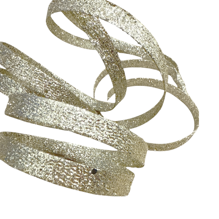 33.5" Glitter Champagne Hanging Ribbon Curl Spray