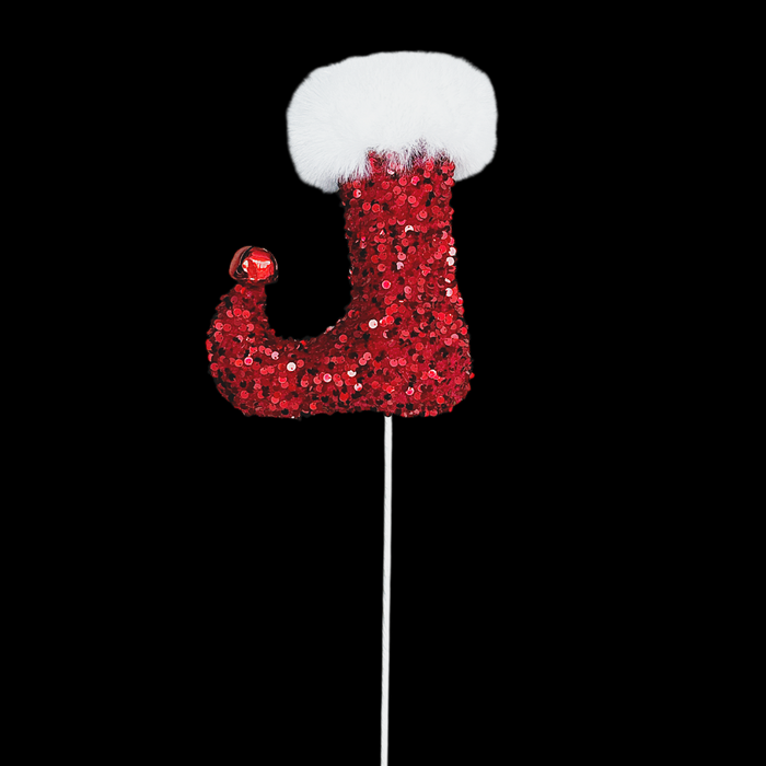 24" Sequins and Fur Trim Elf Boot Spray