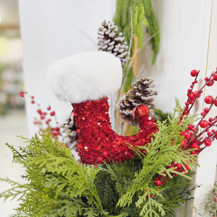 24" Sequins and Fur Trim Elf Boot Spray