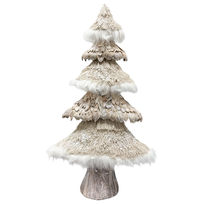 22.8" Faux Grass & Corn Husk Tree with Fur Trim