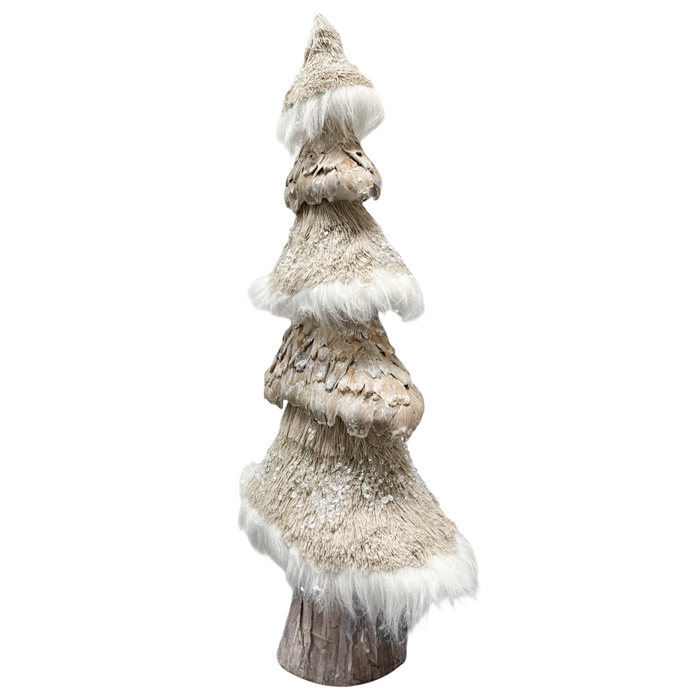 22.8" Faux Grass & Corn Husk Tree with Fur Trim