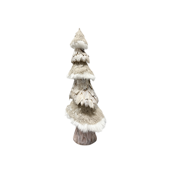 15" Faux Grass & Corn Husk Tree with Fur Trim