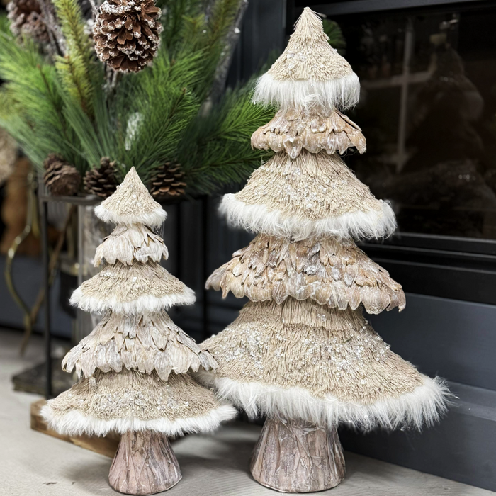 15" Faux Grass & Corn Husk Tree with Fur Trim