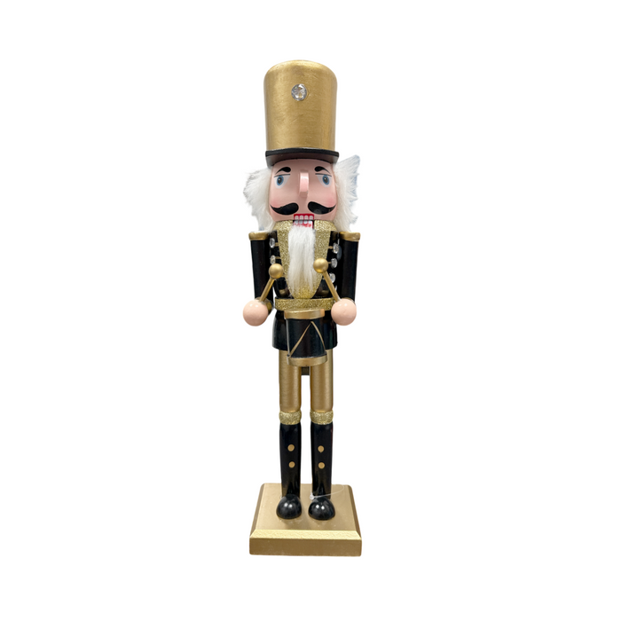 15" Black & Gold Wooden Standing Nutcracker with Drum