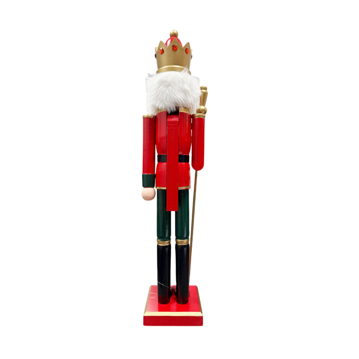 15" Red & Green Wooden Standing Nutcracker King with Scepter