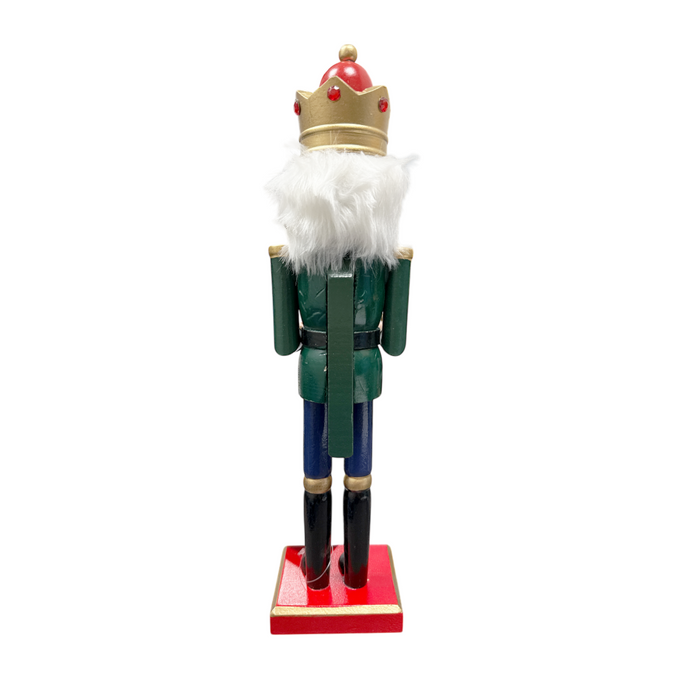 15" Red & Green Wooden Standing Nutcracker King with Drum