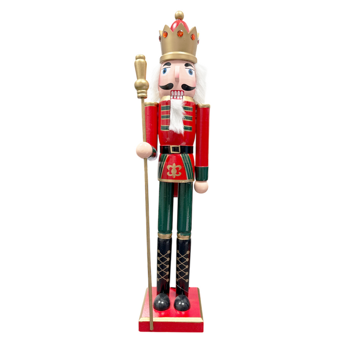 24" Red & Gold Wooden Standing Nutcracker King with Scepter