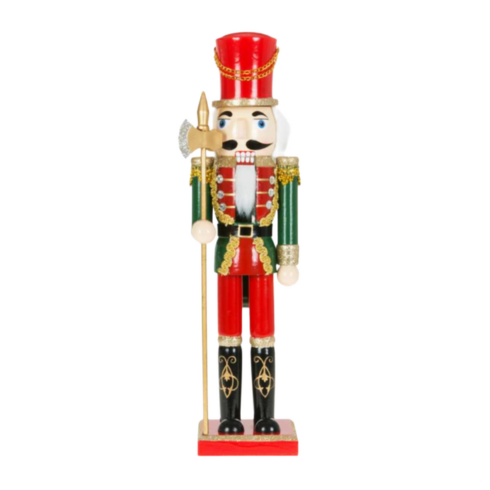 15" Red and Green Nutcracker with Staff