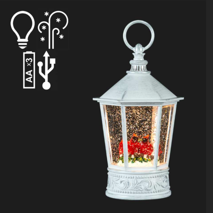 LED White Lantern With Cardinals