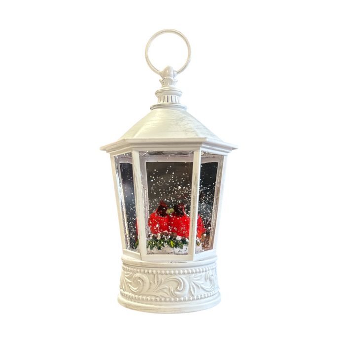 LED White Lantern With Cardinals