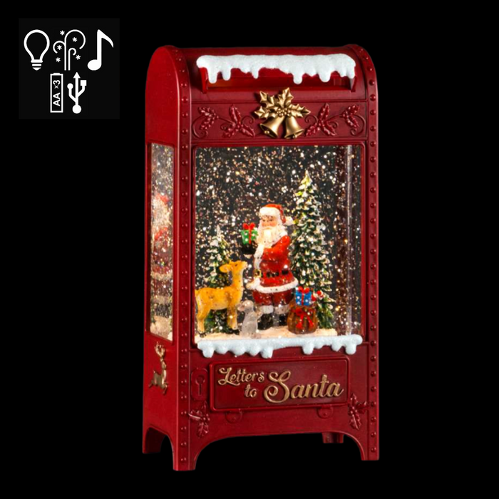 9.5" Musical LED Mailbox Snow Globe with Santa
