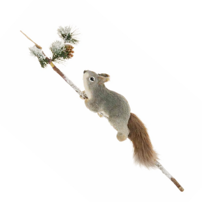 20.5" Grey Squirrel on Branch with Pine Cones