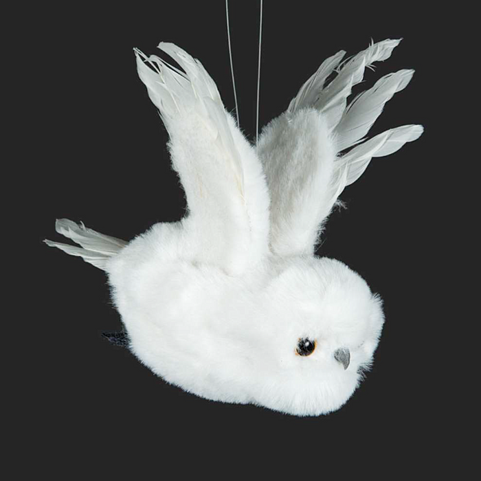 9" White Flying Owl Ornament