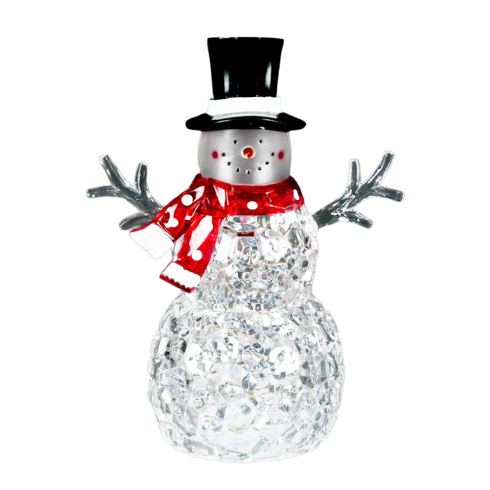 12" LED Clear Acrylic Snowman with Red Scarf