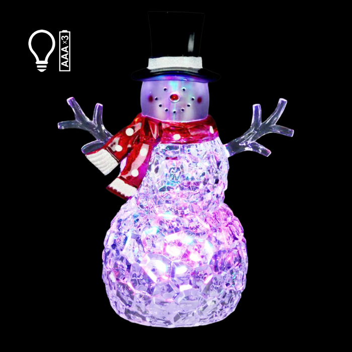 12" LED Clear Acrylic Snowman with Red Scarf