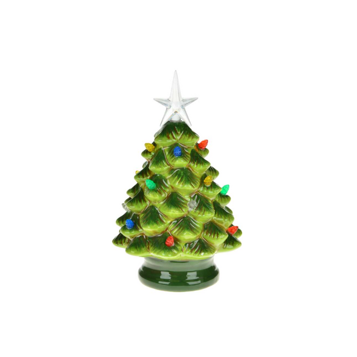 7" LED Green Ceramic Xmas Tree with Coloured Lights