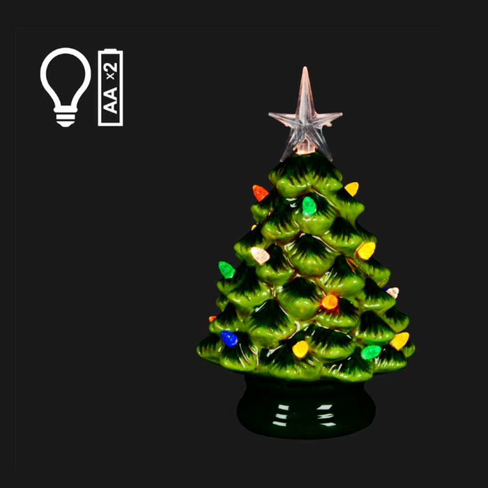 7" LED Green Ceramic Xmas Tree with Coloured Lights