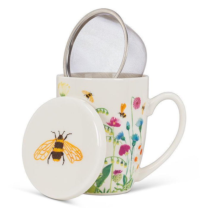 Tea Mug with Strainer - Flowers