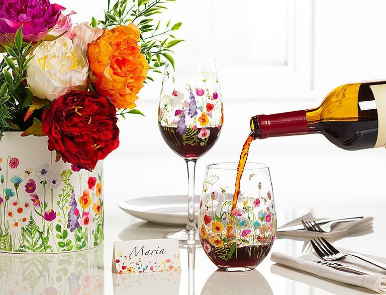 Wine Glass- Bee Garden
