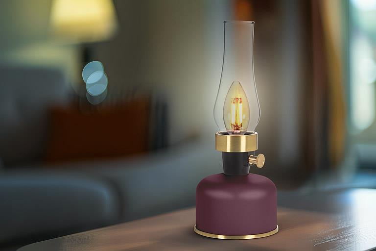 LED Lantern Style Table Light - Burgundy
