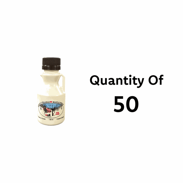 Set of 50 plastic 100 ml maple syrup jugs with caps for bottling
