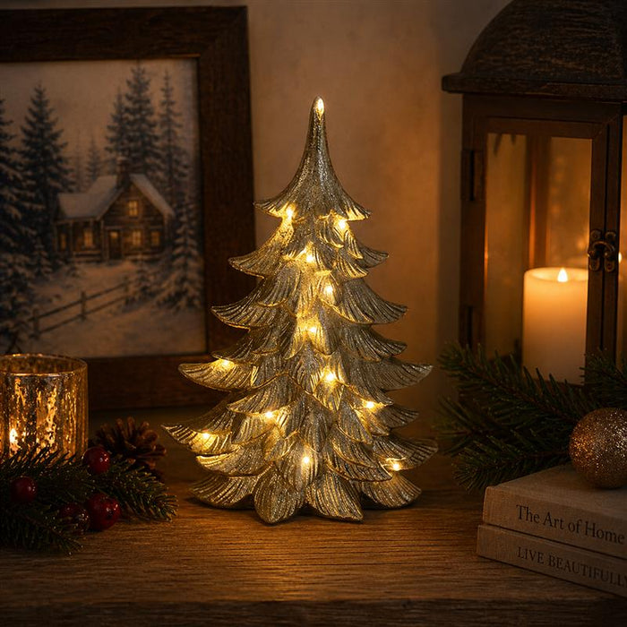 13" LED Gold Tree Statue