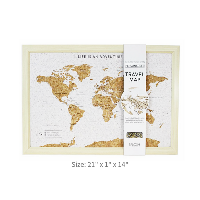 Small Framed Cork World Travel Map With Pins