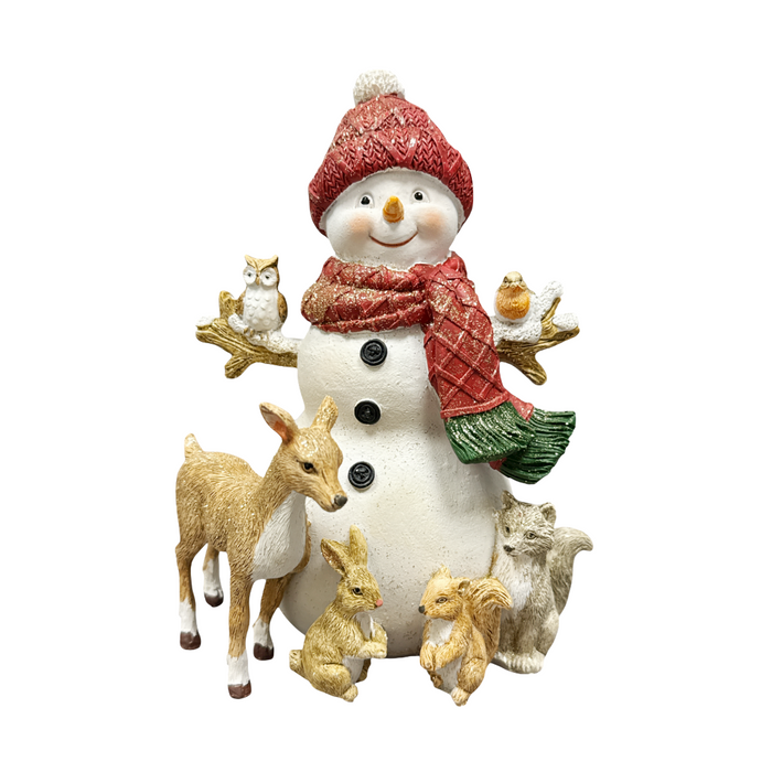 Polyresin Snowman with Forest Animals