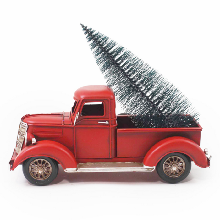 11" Red Metal Truck w/Tree Décor