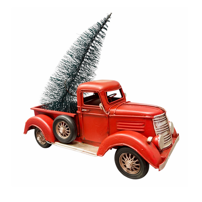 11" Red Metal Truck w/Tree Décor