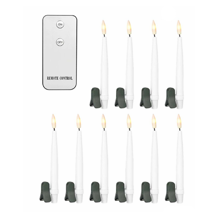 10 Piece LED White 6" Taper Candles w/Clips and Remote
